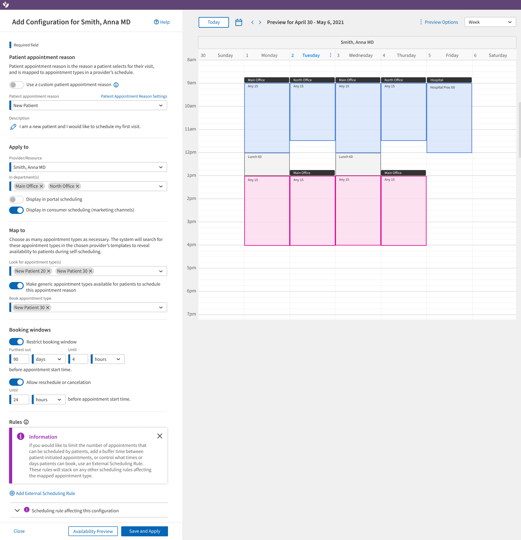 Early concept for patient self-scheduling in Schedule Builder