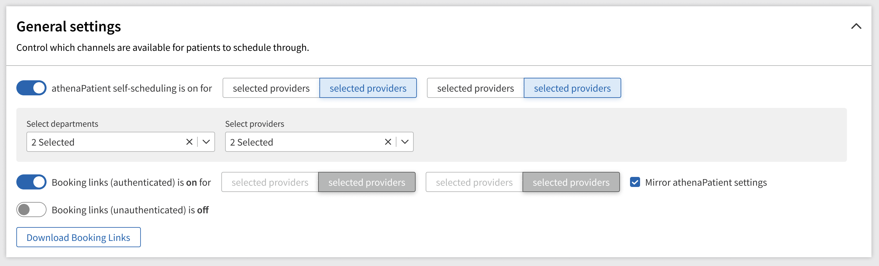 On/off switches for provider and channel availability