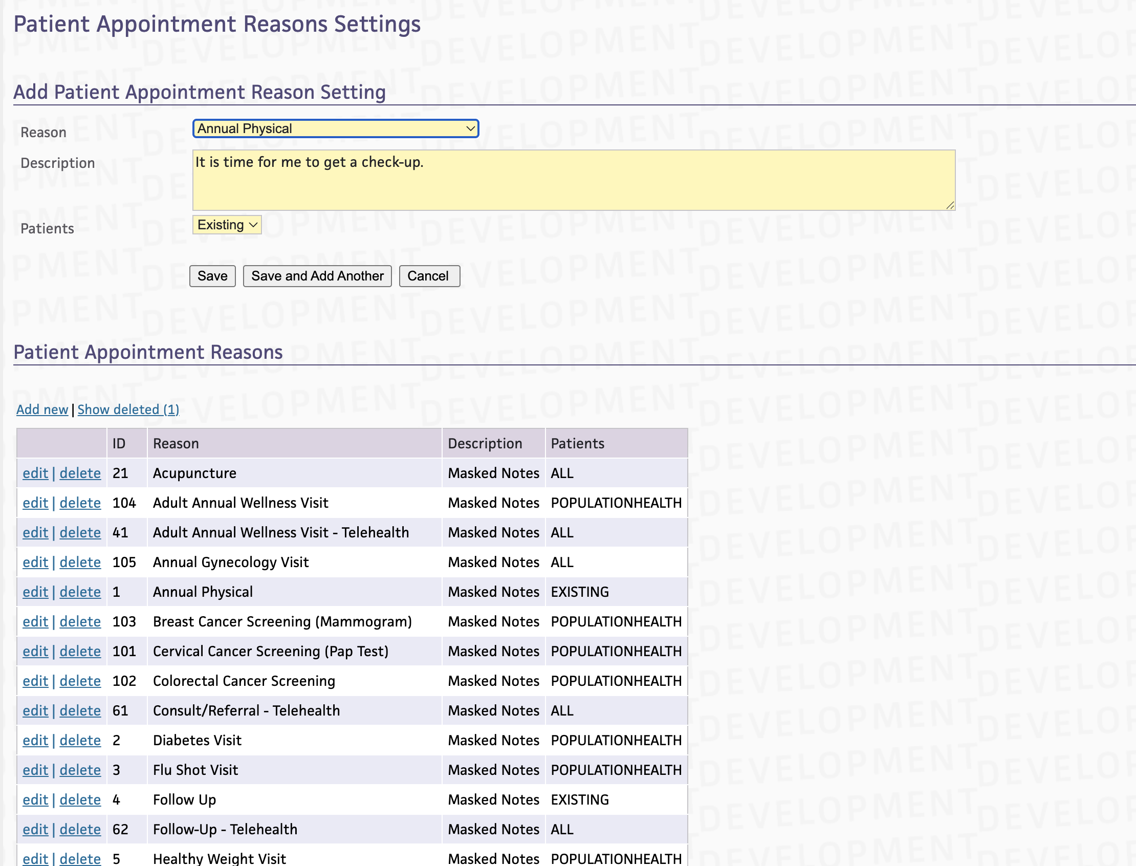 Choosing which Patient Appointment Reasons a practice will use