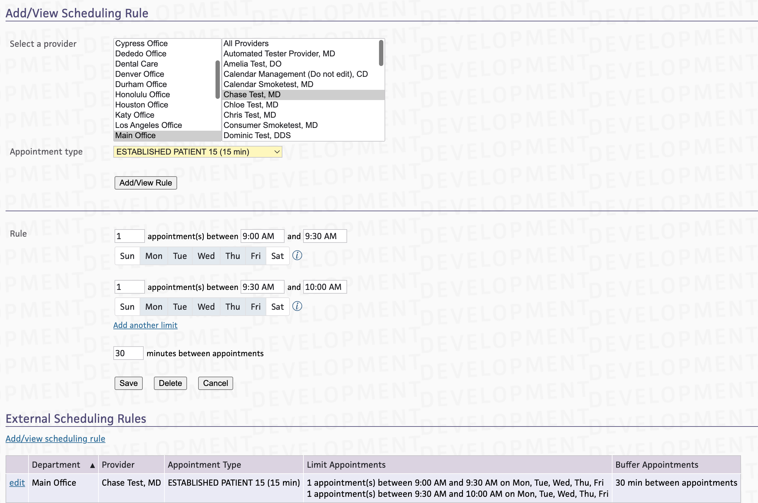 Optional external scheduling rules setup