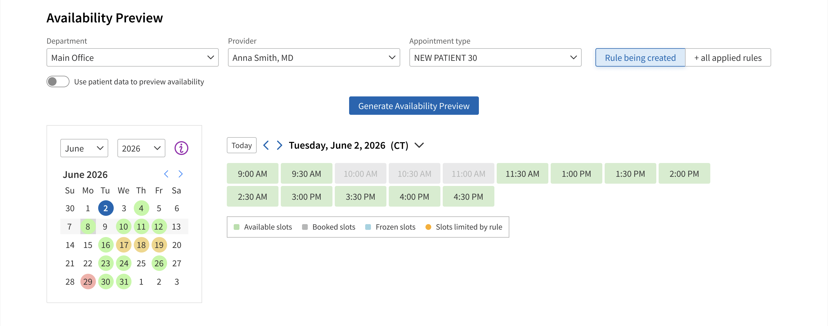 Availability preview with the rule not yet triggered