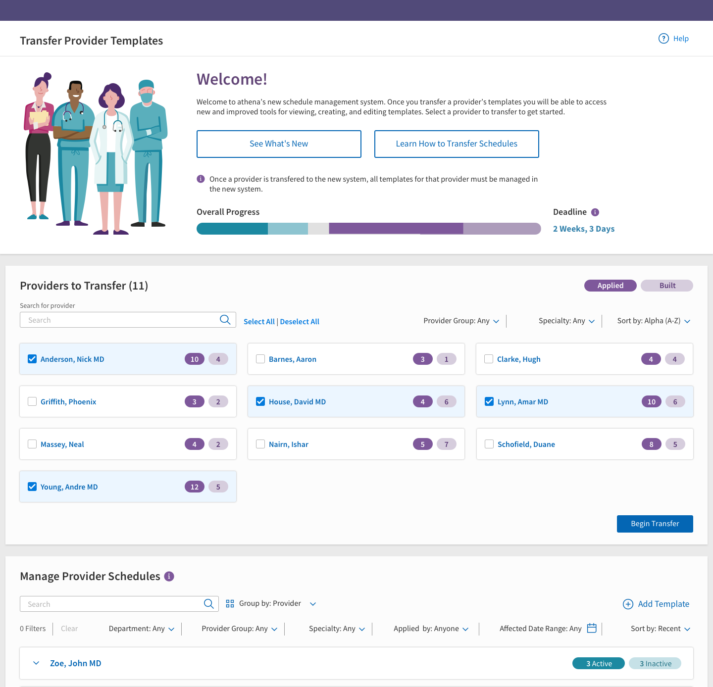 Transfer dashboard — cut for time