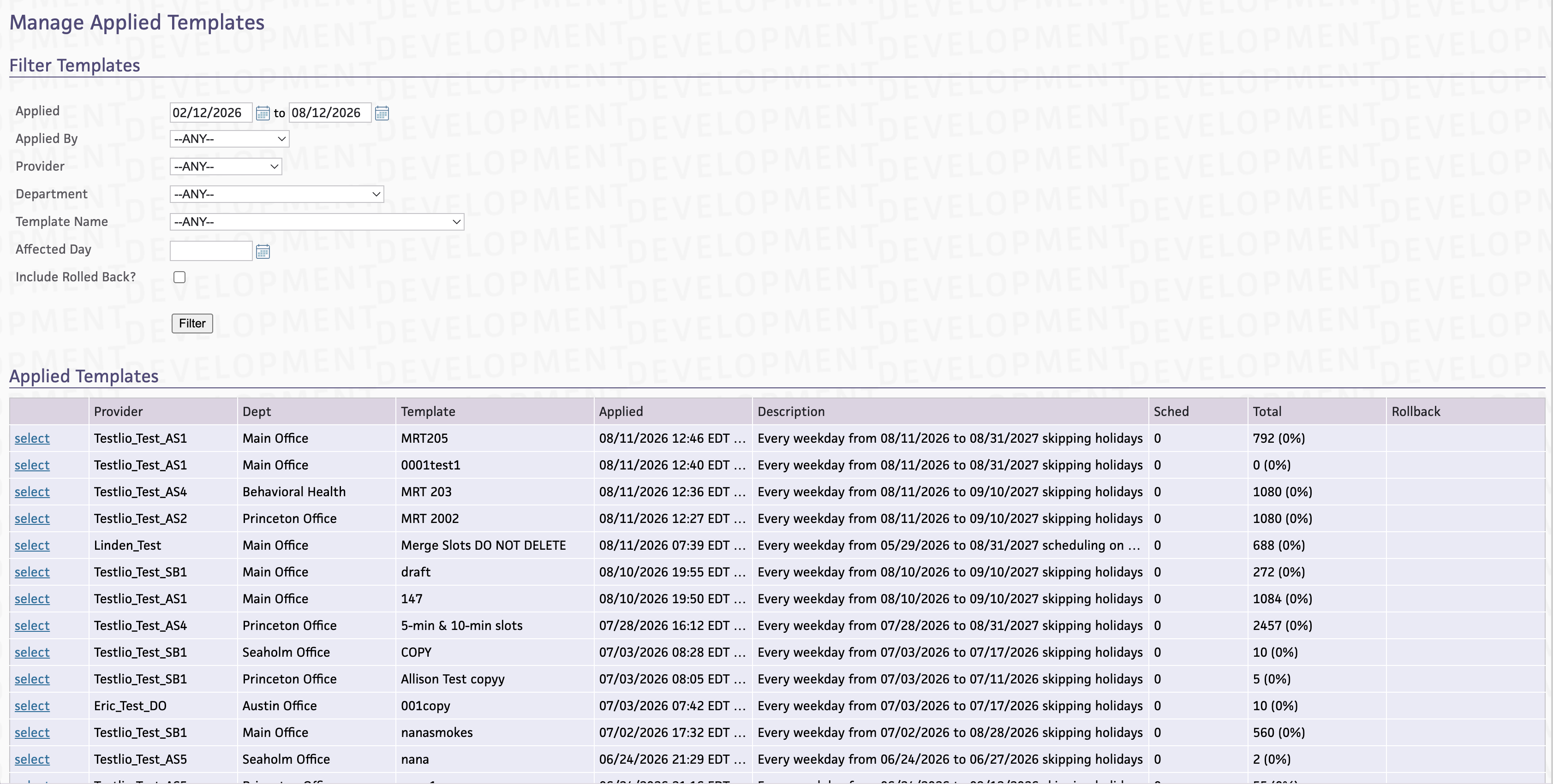 Legacy tool — managing applied templates