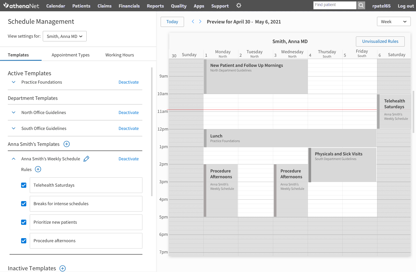 View all rules dictating how appointments are scheduled